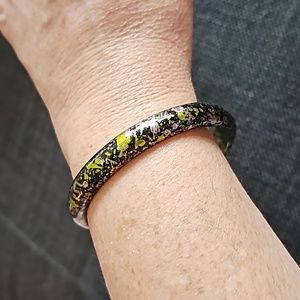 Vintage Florescent Green, Silver, and Black Plastic Bracelet Box B